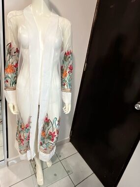 Anthropologie LIV LOS ANGELES Bright Multi Colored Embroidered Kimono Duster XL